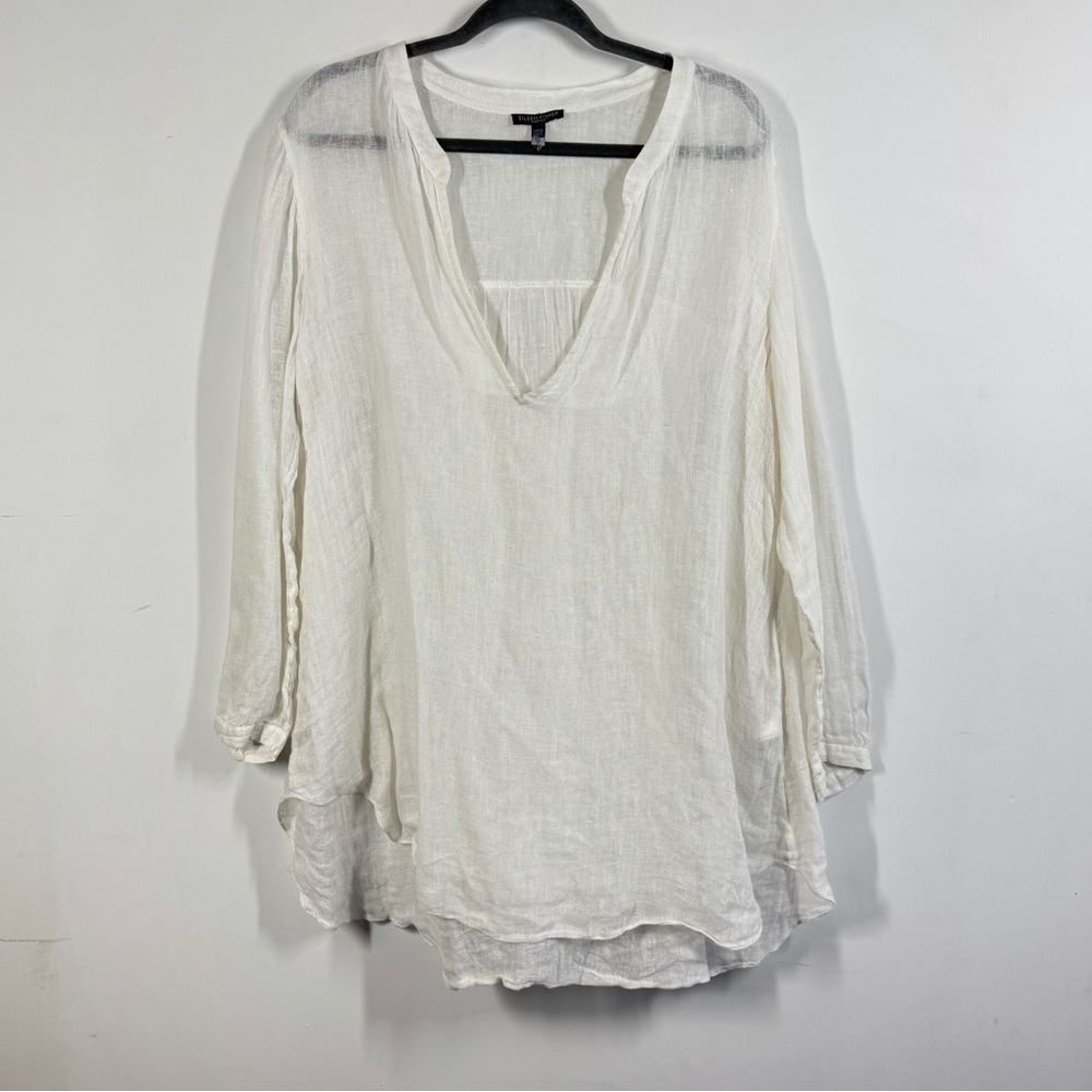 Eileen Fisher White Organic Linen Tunic Top Boho Minimalist Lagenlook Relaxed - Picture 2 of 16